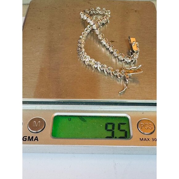 Vintage Estate Sterling Silver 925 Tennis Bracelet 7” with White Crystals - Picture 8 of 8